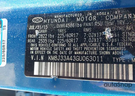 2016 Hyundai Tucson Limited/Sport And Eco/Se z USA, uszkodzony, nr VIN KM8J33A43GU063011